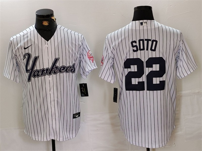 Men's New York Yankees #22 Juan Soto White Cool Base Stitched Baseball Jersey Men's New York Yankees #22 Juan Soto White Cool Base Stitched Baseball Jersey